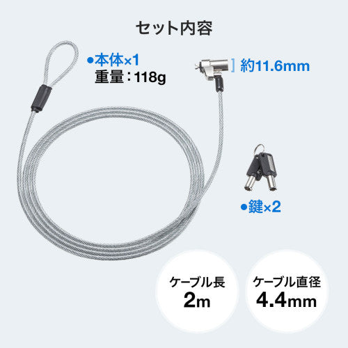 サンワサプライ φ4.4mmx2.0m セキュリティワイヤ(NobleWedge用) SLE-35S-1