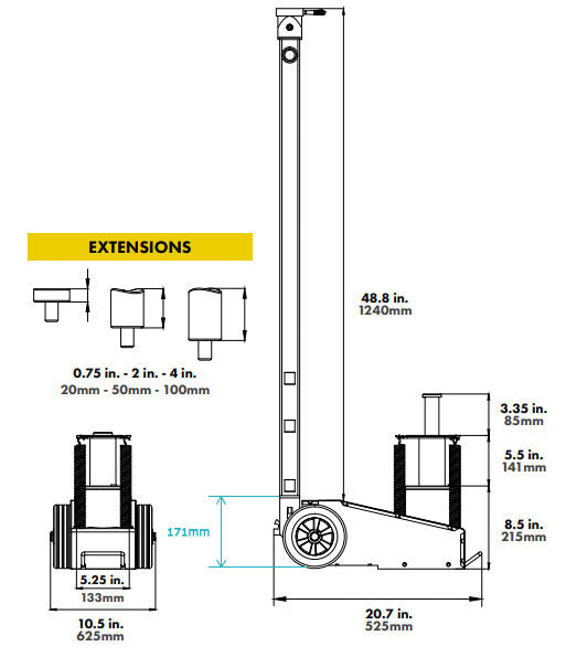ESCO(エスコ) 20ton/215-542mm 油圧ジャッキ(エアーコントロール) EA993CF-21