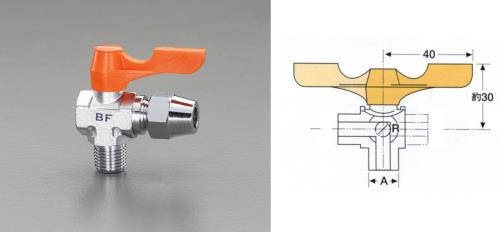 アソー(ASOH) R 1/8”x 6.0mm ボールバルブ(フレアー式・アングル) BF-3106