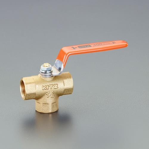 ESCO(エスコ) Rc 3/8” 三方ボールバルブ(竪形/真鍮製) EA470BA-303