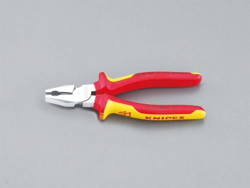 KNIPEX(クニペックス) 200mm 電工ペンチ(絶縁グリップ・偏芯型/メッキ) 0206200