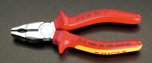 KNIPEX(クニペックス) 160mm 電工ペンチ(絶縁グリップ付/メッキ) 0106160
