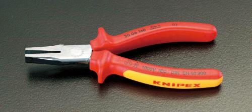 KNIPEX(クニペックス) 160mm 絶縁フラットノーズプライヤー(グリップ付/メッキ) 2006160