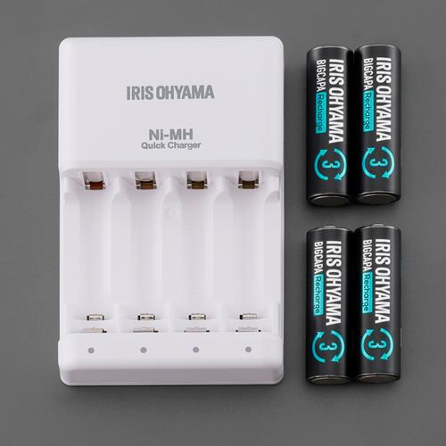 アイリスオーヤマ（IRIS OHYAMA） [単3]急速充電器ｾｯﾄ(ﾆｯｹﾙ水素 単3x4
