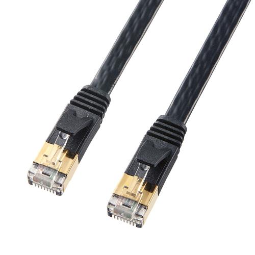 サンワサプライ 0.5m フラットLANケーブル(CAT7/ブラック) KB-FL7-005BKN
