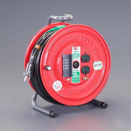 ハタヤリミテッド(HATAYA) AC125V/15A/30m コードリール(USBポート4口/アース付) GS-30U4K