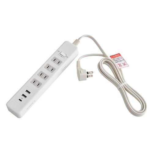 朝日電器(ELPA) 100V/14Ax2m テーブルタップ(USBポート/一括スイッチ付 WLS-4322SUC(W)