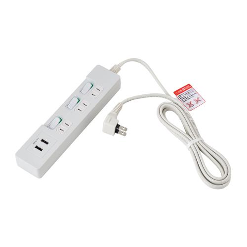 朝日電器(ELPA) 100V/14Ax2m テーブルタップ(USBポート/個別スイッチ付 WLS-E3232UA(W)