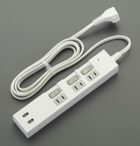 ヤザワコーポレーション AC100V/2m タップ(USBポート 2口/個別スイッチ) Y02KS532WH2U