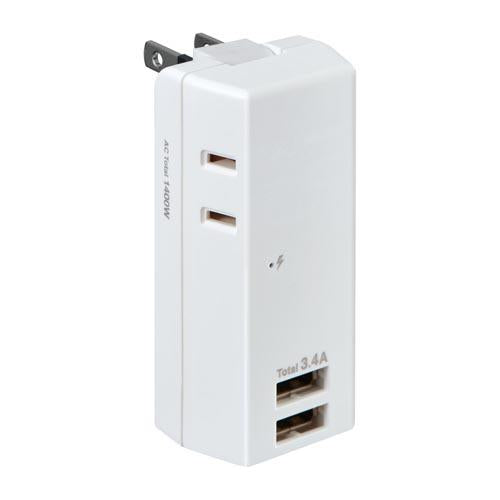 朝日電器(ELPA) AC100V/14A タップ(USBポートx2個、コンセント2個 UA-222SB