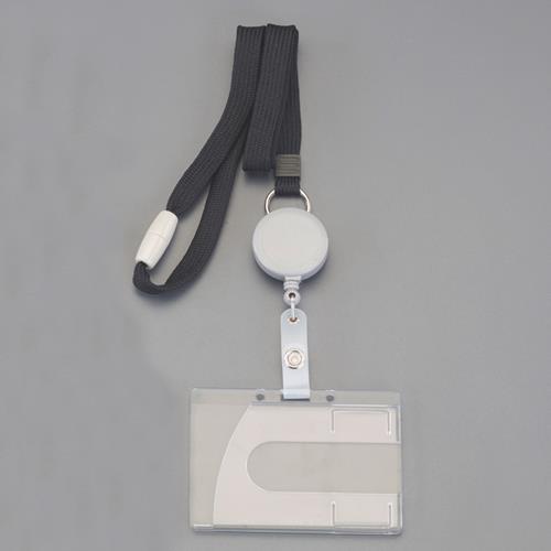 ライオン事務器(LION) IDカード用名札(ストラップ・リール付/黒) 28784