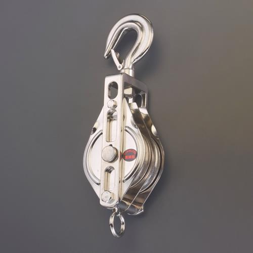 スリーエッチ 75mm/ 500kg フック型滑車(ステンレス/2輪) 75×2BS