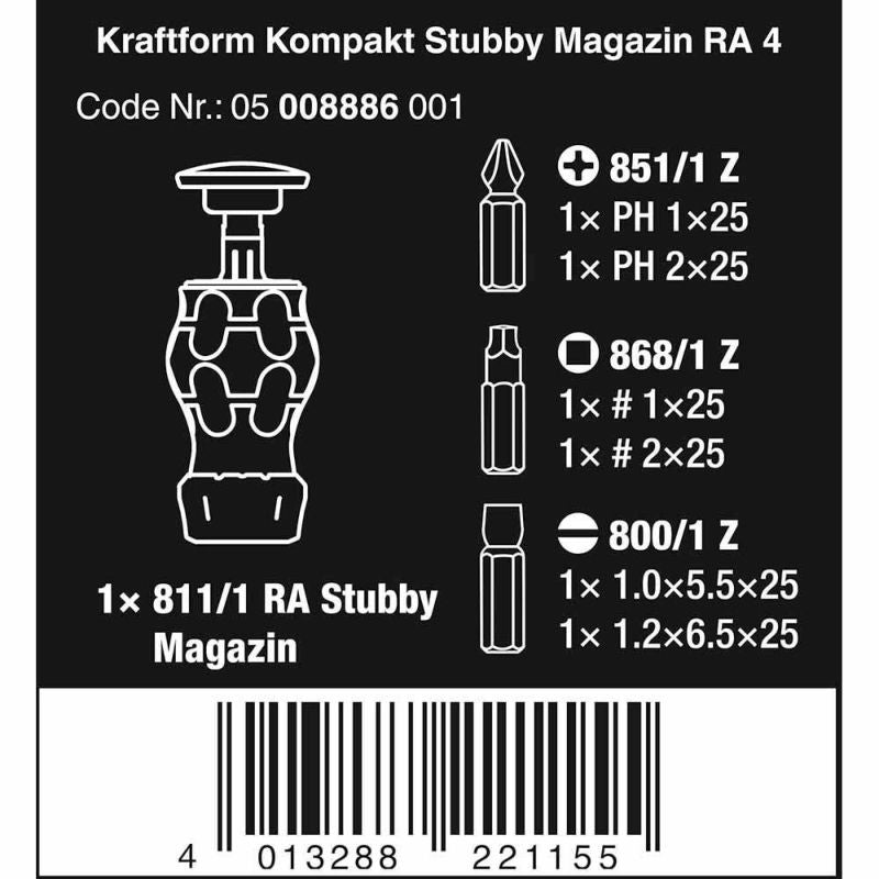 Wera（ヴェラ）Kraftform クラフトフォームコンパクトスタビーラチェットドライバー Kompakt Stubby Magazin RA 4