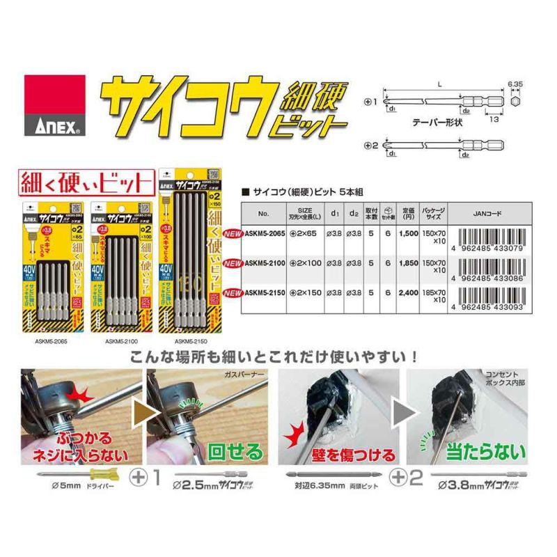 Anex（アネックスツール）サイコウビット 5本組 2x65 ASKM5-2065