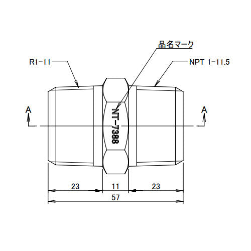 アソー（ASOH） R  1"xNPT  1" 変換六角ニップル(ｽﾃﾝﾚｽ製) NT-7388