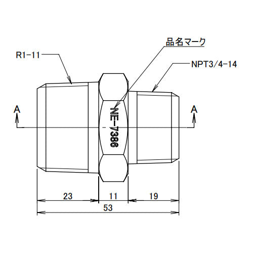 アソー（ASOH） R1"xNPT3/4" 異径六角ニップル(ｽﾃﾝﾚｽ製) NE-7386