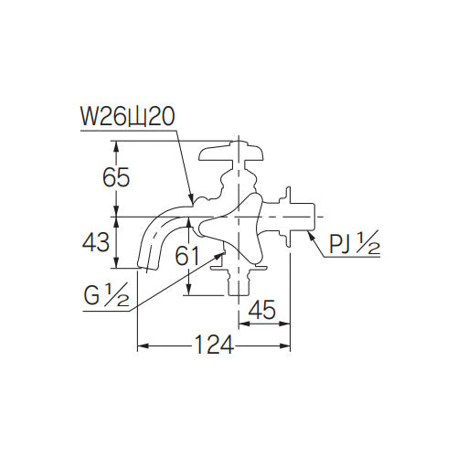 カクダイ PJ 1/2"  洗濯機用双口横水栓 704-121-13