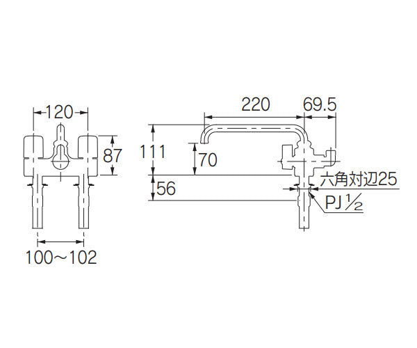 カクダイ G1/2” 2ハンドルシャワー付混合栓 152-102