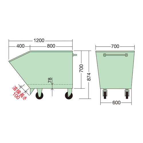 サカエ 700x1200x874mm/300L スクラップ台車 S-2L