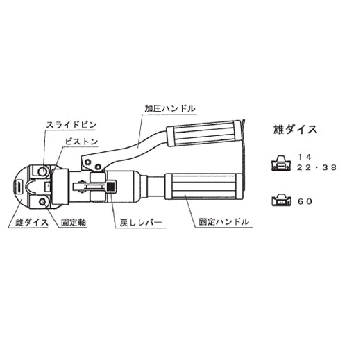 ESCO（エスコ） 14.0-60.0m㎡ 油圧圧着工具(裸端子用) EA539A-20