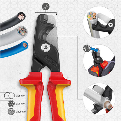 KNIPEX（ｸﾆﾍﾟｯｸｽ） φ23mm/225mm ケーブルカッター(絶縁/ﾒｯｷ) 95 18 225