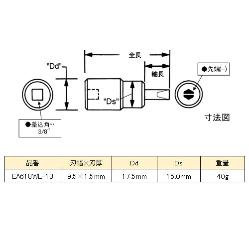 ESCO（エスコ） 3/8"DRx9.5mm [-]ビットソケット EA618WL-13A