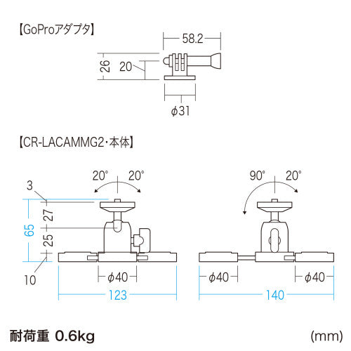 サンワサプライ 123x140x65mm  カメラマウント（ﾏｸﾞﾈｯﾄ付 CR-LACAMMG2