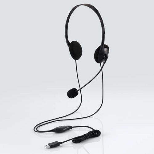 エレコム 1.8m USBヘッドセット(ｵｰﾊﾞｰﾍｯﾄﾞﾀｲﾌﾟ/両耳) HS-HP22UCBK