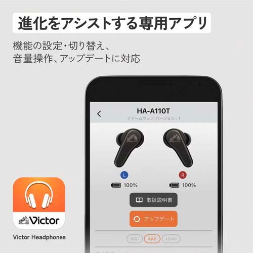 JVCケンウッド ワイヤレスイヤホン(ｶﾅﾙ型) HA-A110T-B
