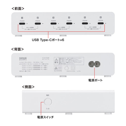 サンワサプライ [ 6ﾎﾟｰﾄ] USB充電器(ﾎﾜｲﾄ) ACA-PD98