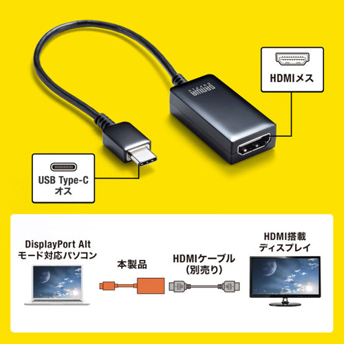 サンワサプライ USB変換ｱﾀﾞﾌﾟﾀｰ(TypeC-HDMI/DPAlt対応) AD-ALCHDR02