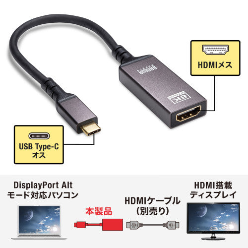 サンワサプライ USB変換ｱﾀﾞﾌﾟﾀｰ(TypeC-HDMI/DPAlt対応) AD-ALCHDR03