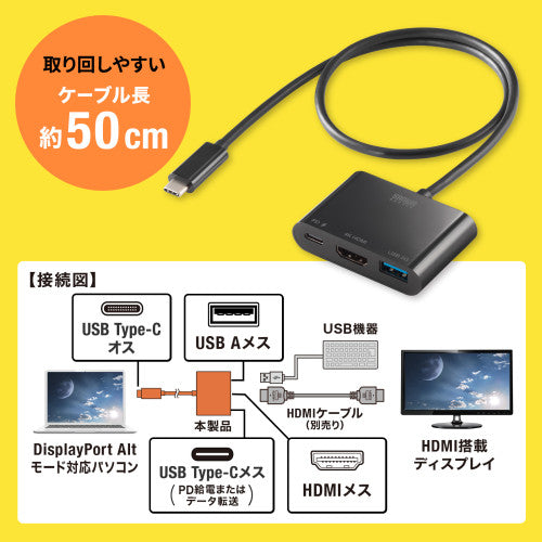 サンワサプライ USB変換ｱﾀﾞﾌﾟﾀｰ(TypeC-HDMI/DPAlt対応) AD-ALCPHDPD02
