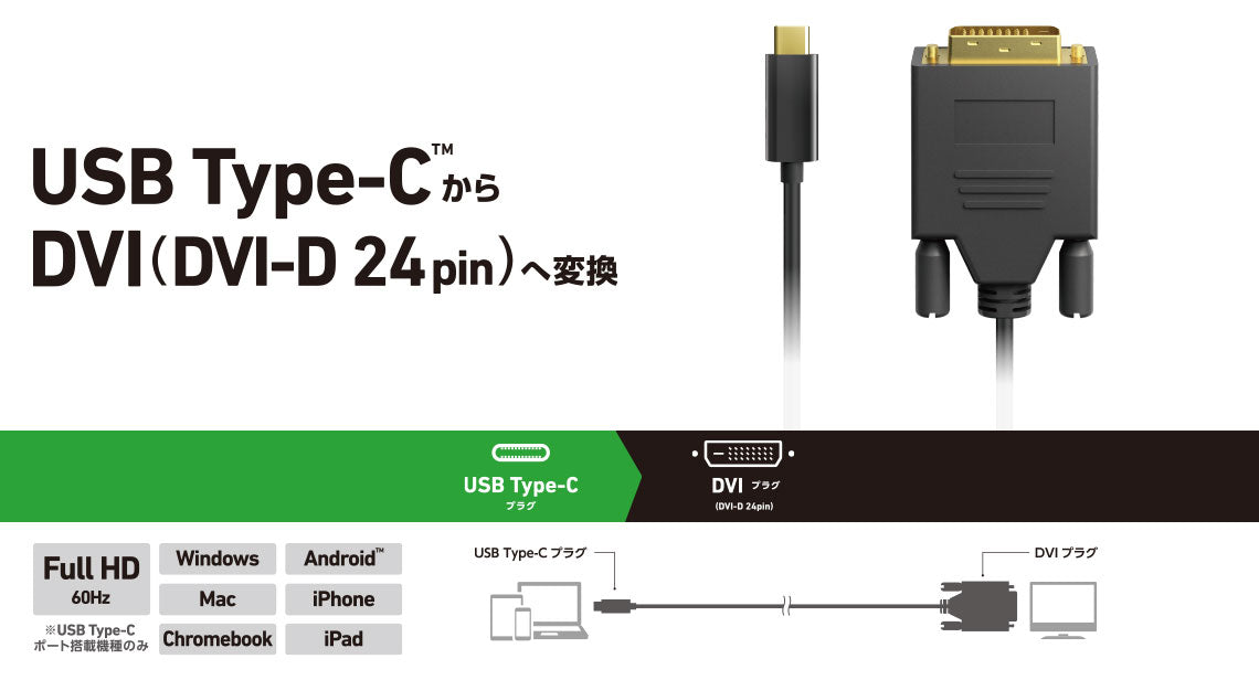 エレコム 1.0m TypeC-DVI変換ケーブル CAC-CDVI10BK2