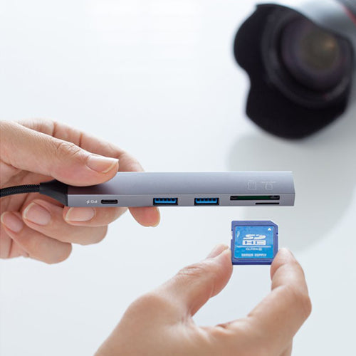 サンワサプライ [2+1ﾎﾟｰﾄ] USB3.0ハブ(Type-C/ｶｰﾄﾞﾘｰﾀﾞｰ付) USB-5TCPC28GM