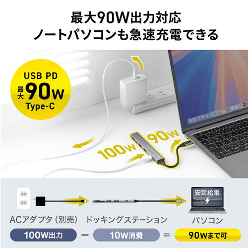 サンワサプライ [2+1ﾎﾟｰﾄ] USB3.0ハブ(Type-C/ｶｰﾄﾞﾘｰﾀﾞｰ付) USB-5TCPC28GM