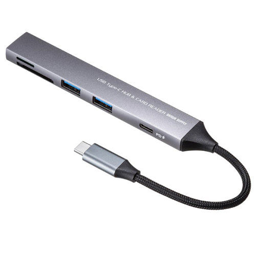 サンワサプライ [2+1ﾎﾟｰﾄ] USB3.0ハブ(Type-C/ｶｰﾄﾞﾘｰﾀﾞｰ付) USB-5TCPC28GM