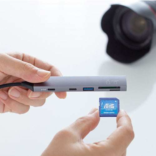 サンワサプライ [2+1ﾎﾟｰﾄ] USB3.0ハブ(Type-C/ｶｰﾄﾞﾘｰﾀﾞｰ付) USB-5TCPC29GM