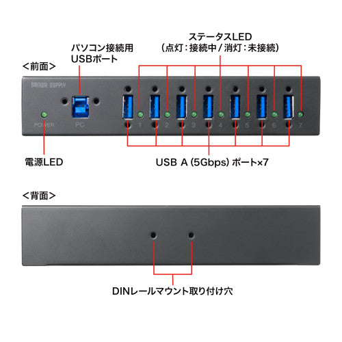 サンワサプライ [7ﾎﾟｰﾄ] USB 5Gbpsハブ(ロック付) USB-3HFA07
