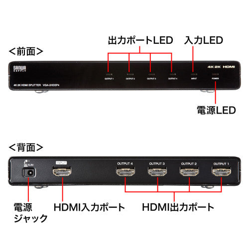 サンワサプライ 4K/60Hz対応HDMI分配器(4分配) VGA-UHDSP4