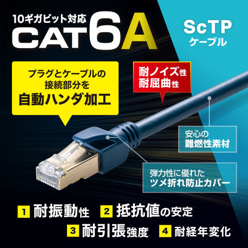 サンワサプライ 10.0m  LANケーブル(CAT6A/ScTP半田加工式 KB-HS6A-10NV