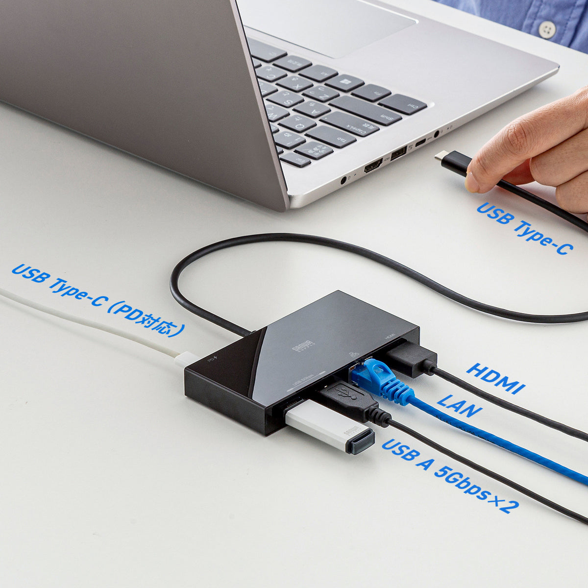 サンワサプライ [USB Type C] マルチ変換アダプタ USB-DKM10BK
