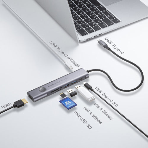 サンワサプライ [USB Type C] ﾄﾞｯｷﾝｸﾞﾊﾌﾞ(ｶｰﾄﾞﾘｰﾀﾞｰ付) USB-5TCHCP17GM
