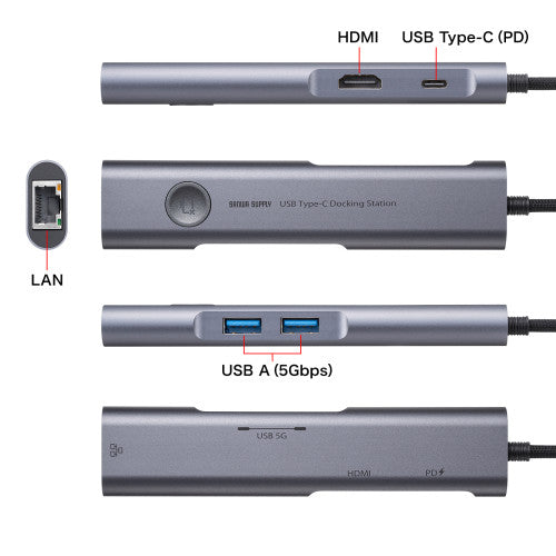 サンワサプライ [USB Type C] ドッキングハブ(LANポート付) USB-5TCHLP16GM