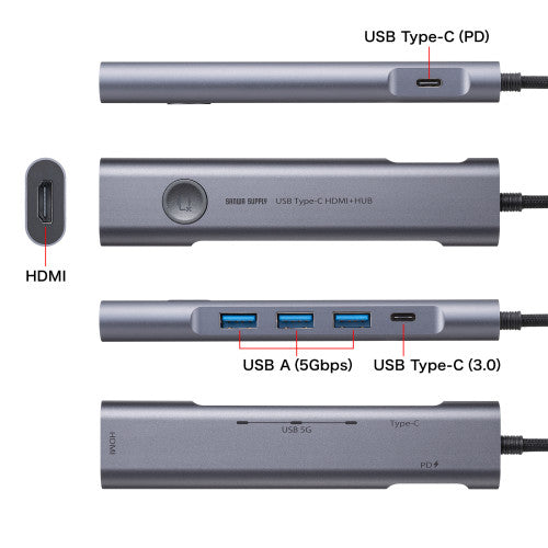 サンワサプライ [USB Type C] ﾄﾞｯｷﾝｸﾞﾊﾌﾞ(HDMIﾎﾟｰﾄ付) USB-5TCHP18GM