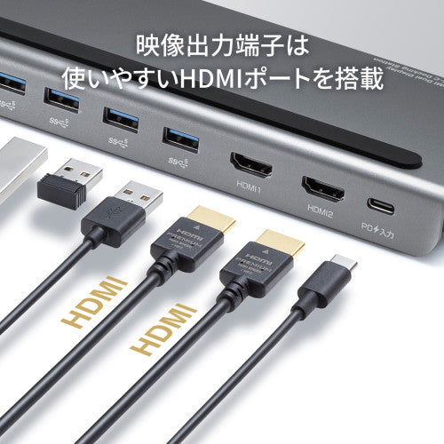 サンワサプライ [USB TypeC] ﾄﾞｯｷﾝｸﾞｽﾃｰｼｮﾝ(3画面/4K対応) USB-CVDK14