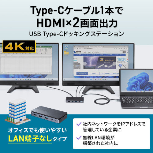 サンワサプライ [USB TypeC] ﾄﾞｯｷﾝｸﾞｽﾃｰｼｮﾝ(2画面対応) USB-CVDK17