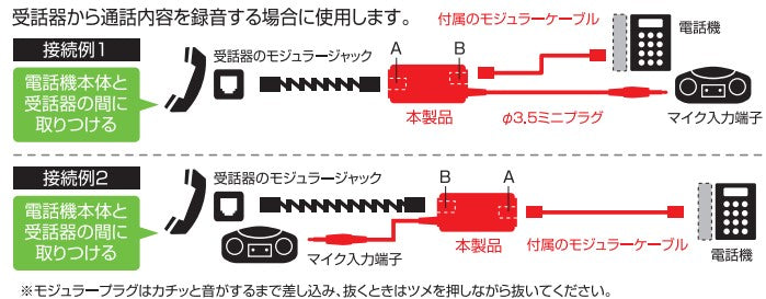 朝日電器（ELPA） [4極4芯] 電話用録音アダプター TEA-041