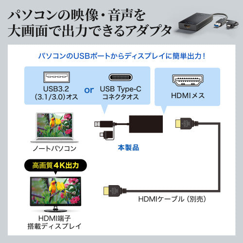 サンワサプライ [USBTypeC-HDMI] ﾃﾞｨｽﾌﾟﾚｲｱﾀﾞﾌﾟﾀｰ(4K対応) USB-CVU3HD4