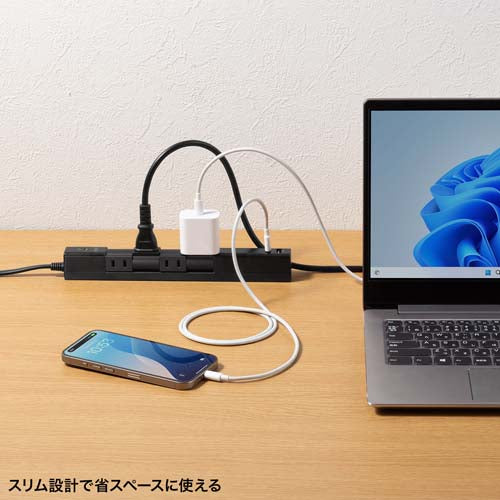 サンワサプライ AC100V/14Ax2m回転ﾀｯﾌﾟ(黒4口/USB/雷ｶﾞｰﾄﾞ TAP-B113UC-2BK